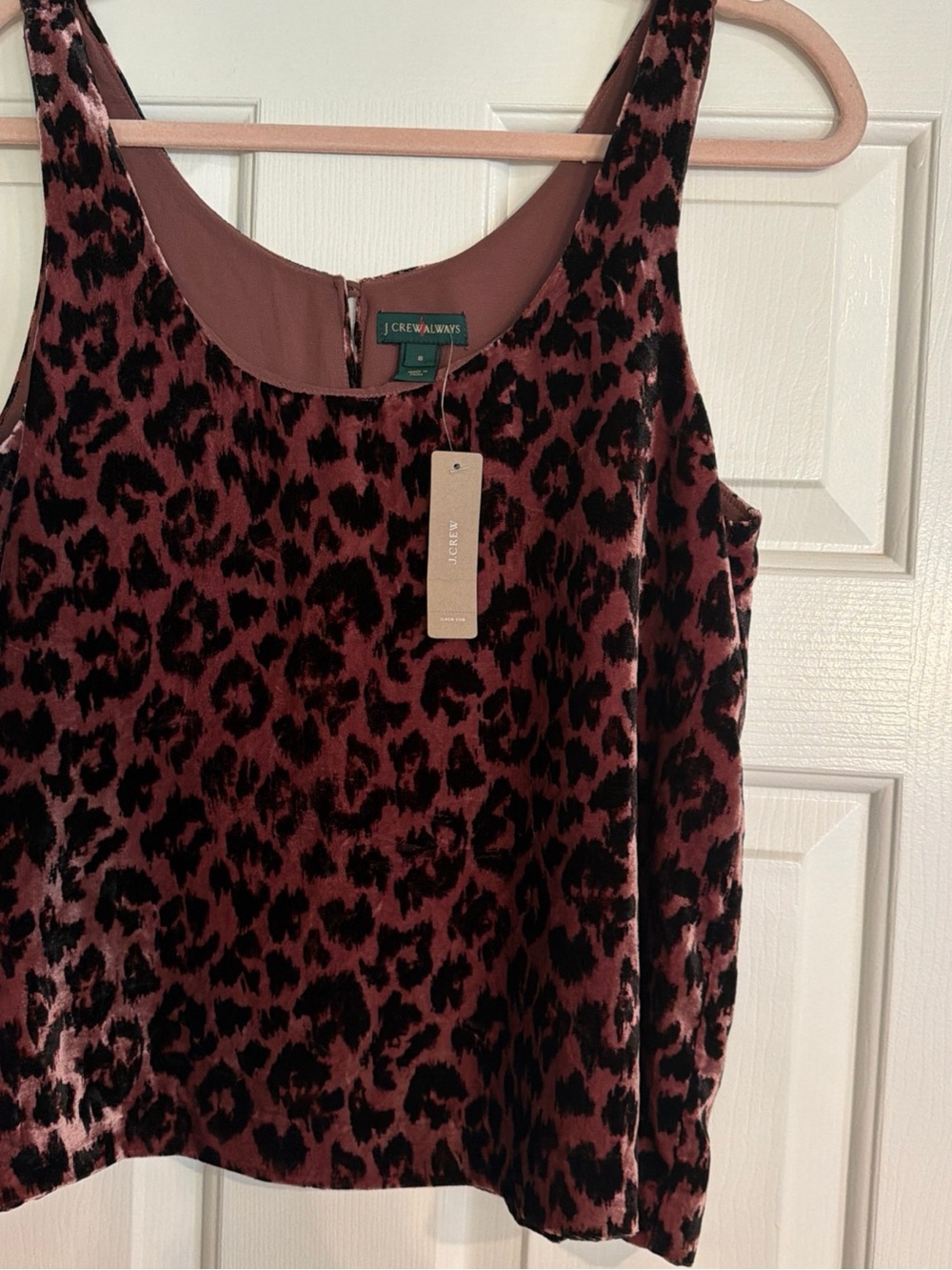 NWT J. Crew Velvet purple & black Leopard Print Tank Top size 8